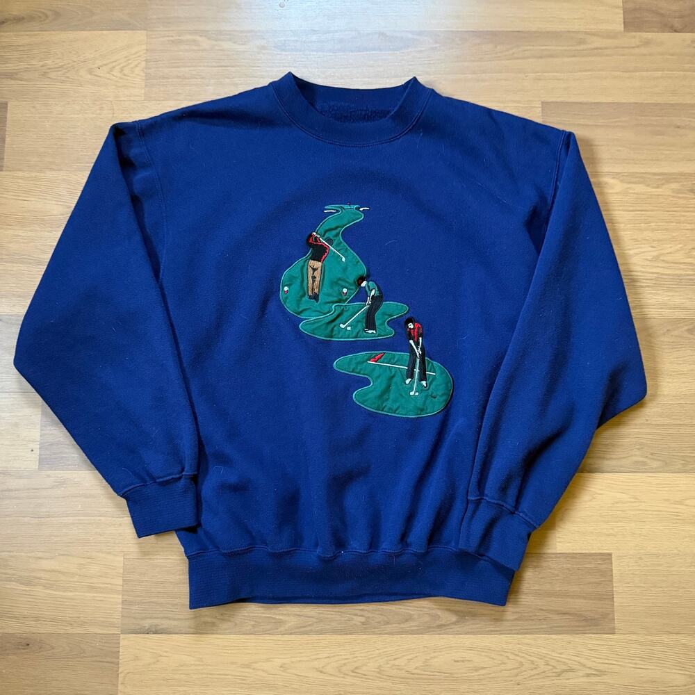 Vintage 90's Navy Blue Golf Golfing Crewneck Pullover Sweatshirt Sweater Sz M